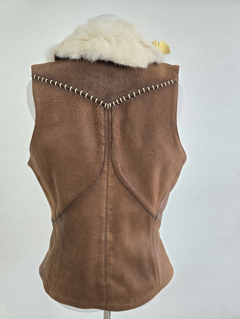 Corral Brown Sheep Leather Rabbit Fur Western Vest Women Medium Western - Picture 6 of 11